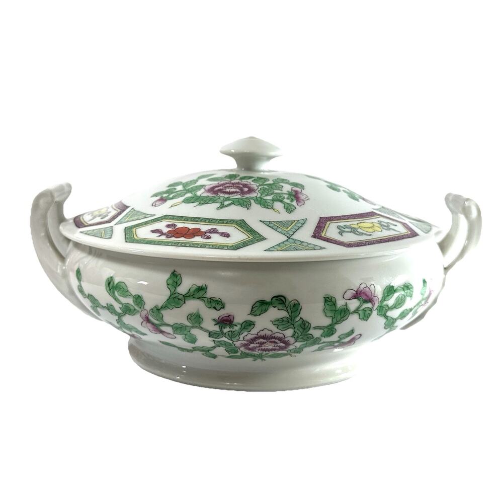 Vintage Nora Fenton Covered Vegetable Bowl Tureen Hong Kong Floral Chinoiserie